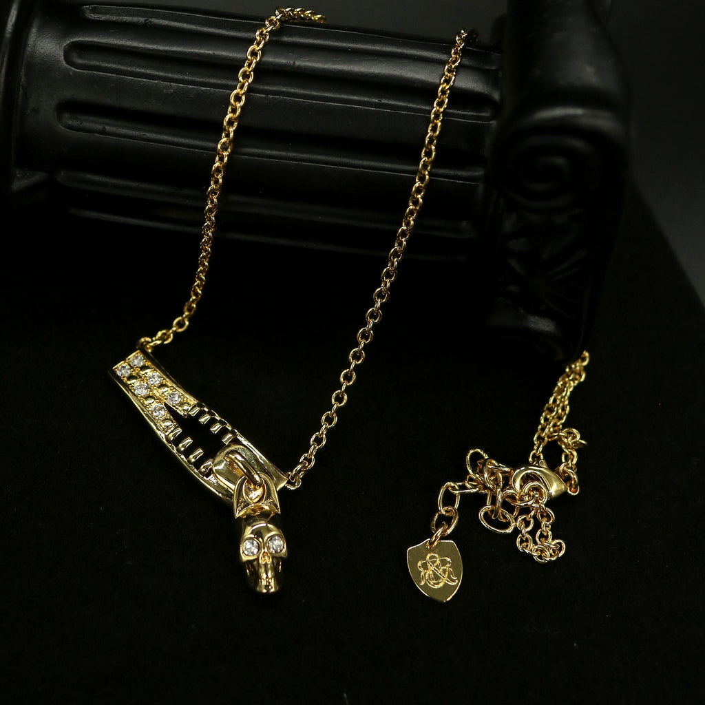 CZ Skull Bar Pendant Necklace