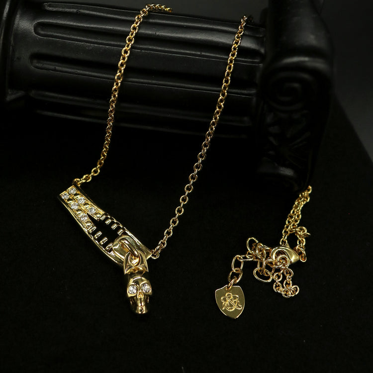 CZ Skull Bar Pendant Necklace
