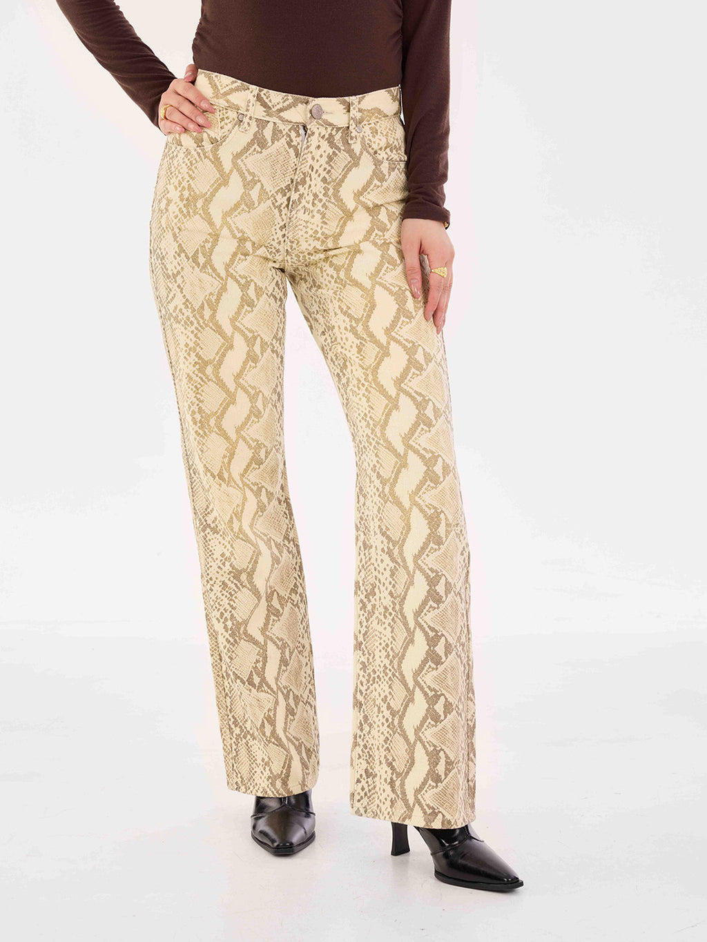 Kaia Cream Snakeskin Straight Jean