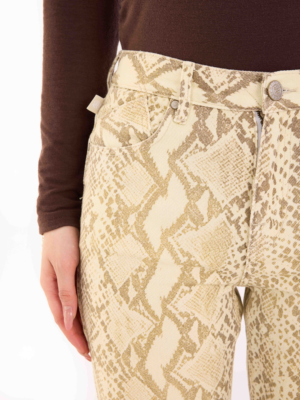 Kaia Cream Snakeskin Straight Jean