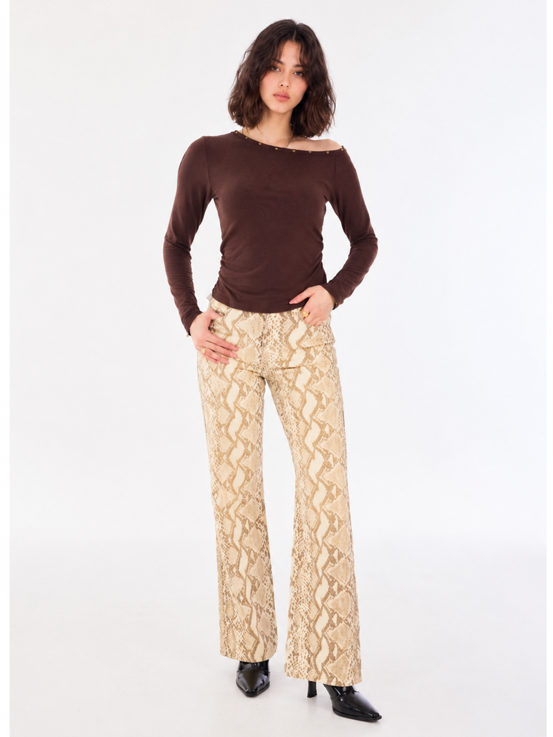 Kaia Cream Snakeskin Straight Jean