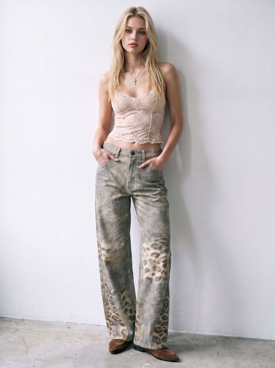 Rowan Leopard Patch Barrel Leg Jean