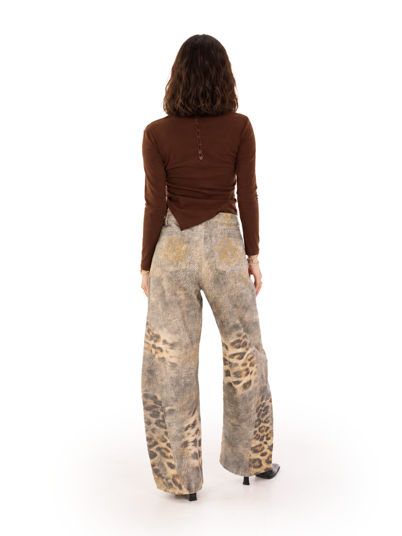Rowan Leopard Patch Barrel Leg Jean