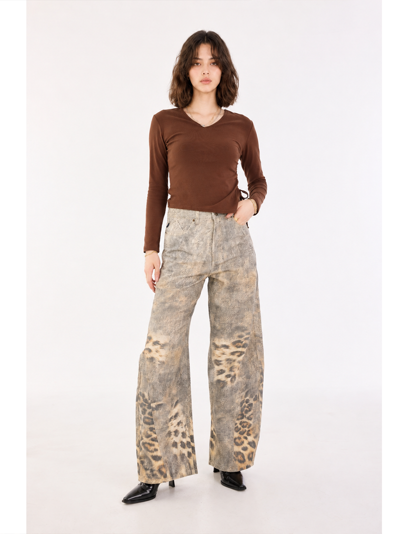 Rowan Leopard Patch Barrel Leg Jean
