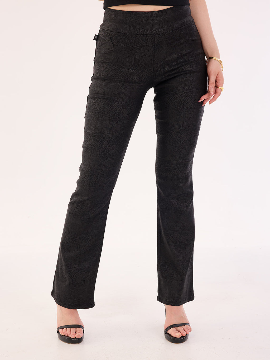 Fever Black Leopard Bootcut Jean