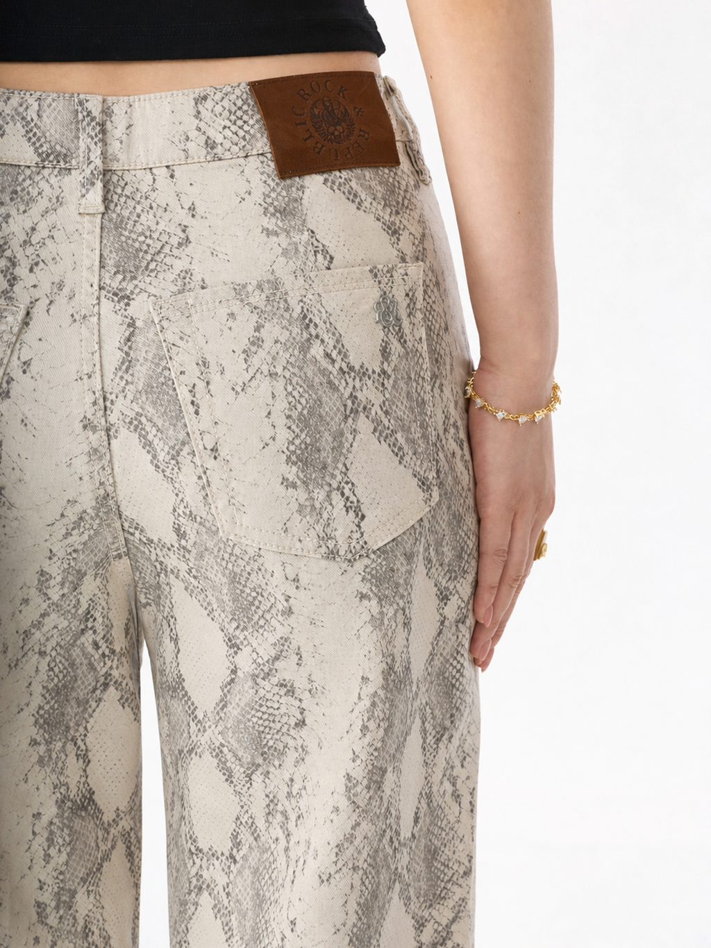 Kendall Cream Snakeskin Wide Leg Jean
