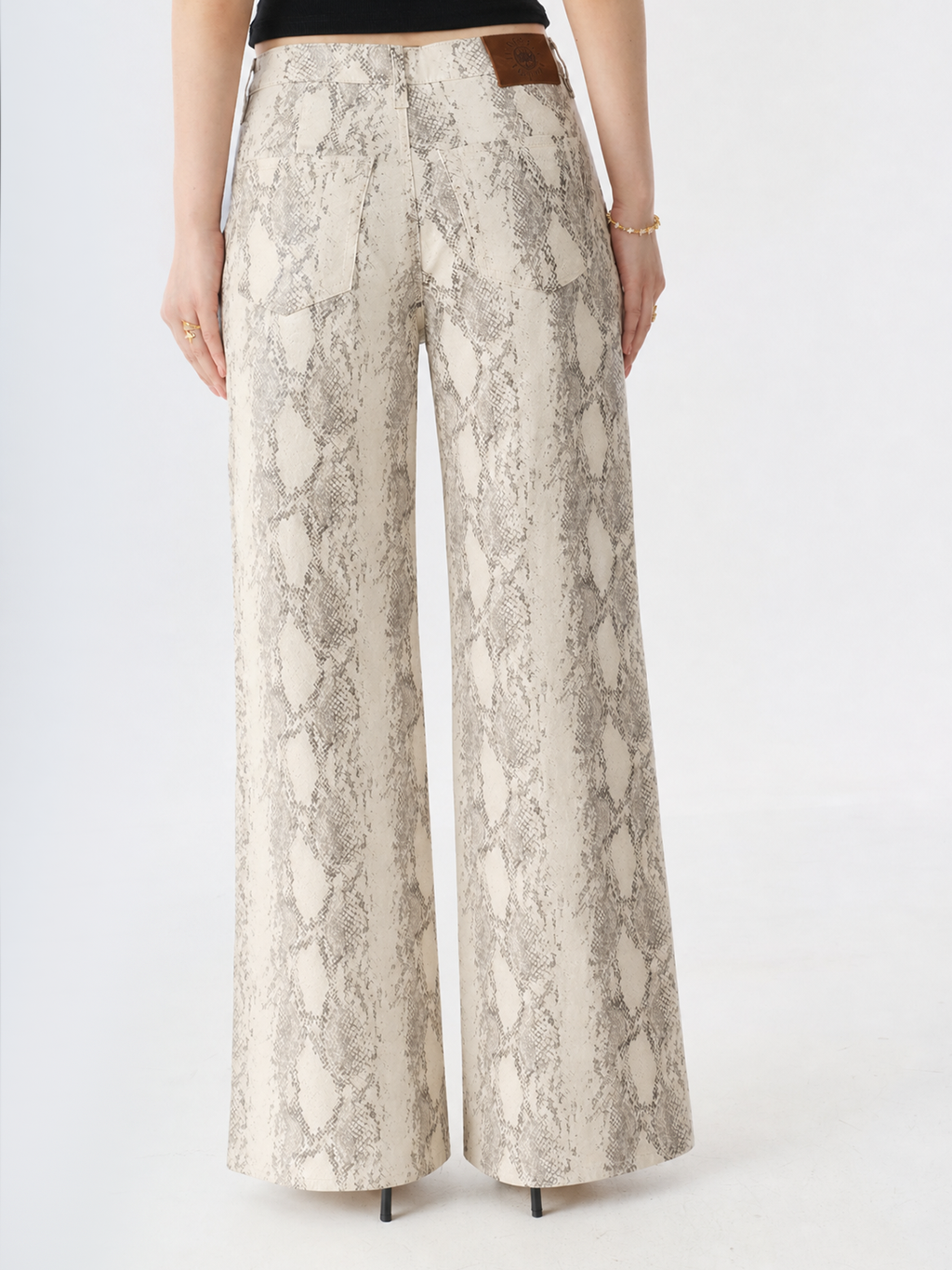 Kendall Cream Snakeskin Wide Leg Jean