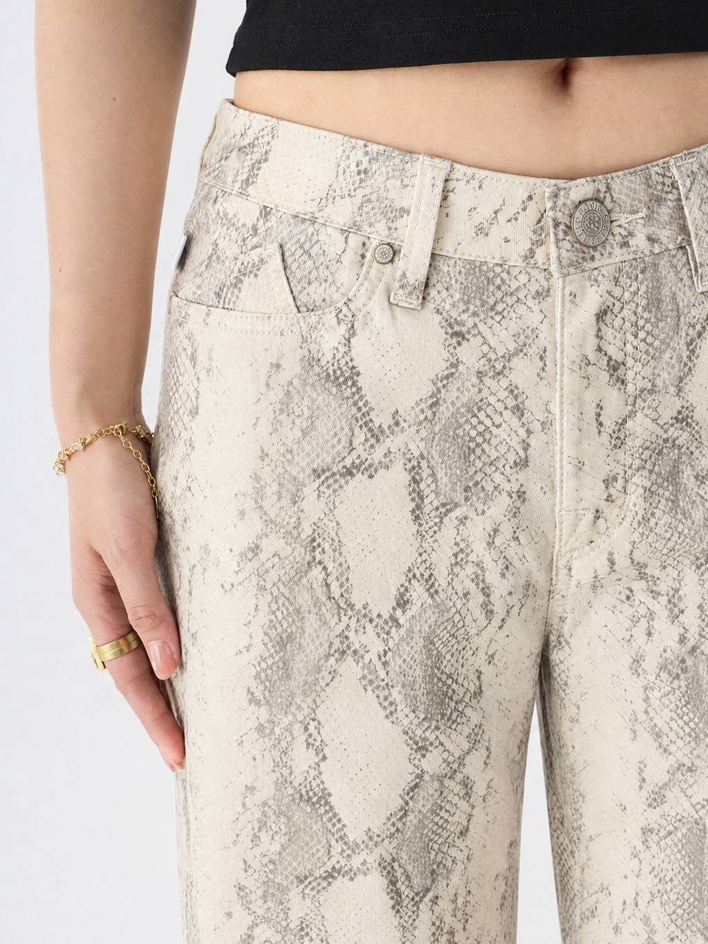 Kendall Cream Snakeskin Wide Leg Jean