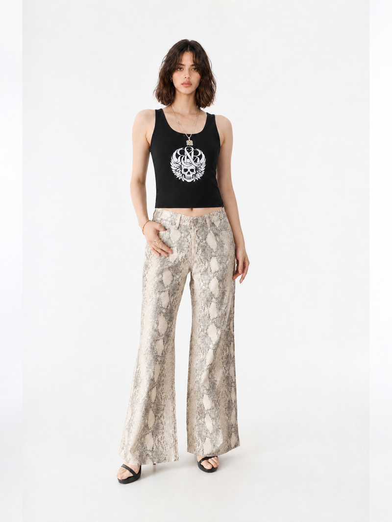 Kendall Cream Snakeskin Wide Leg Jean