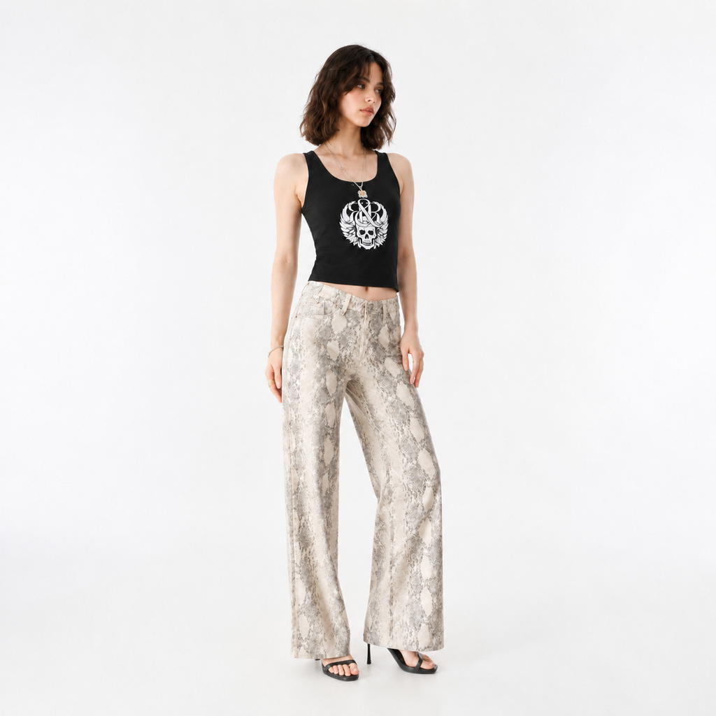 Kendall Cream Snakeskin Wide Leg Jean