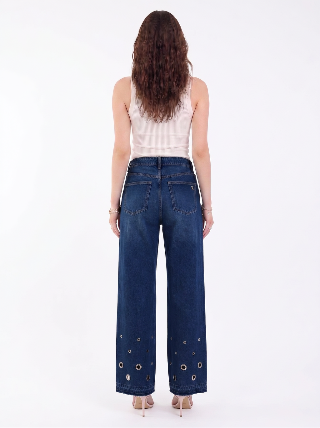 Kendall Low Rise Eyelet Hem Wide Leg Jean
