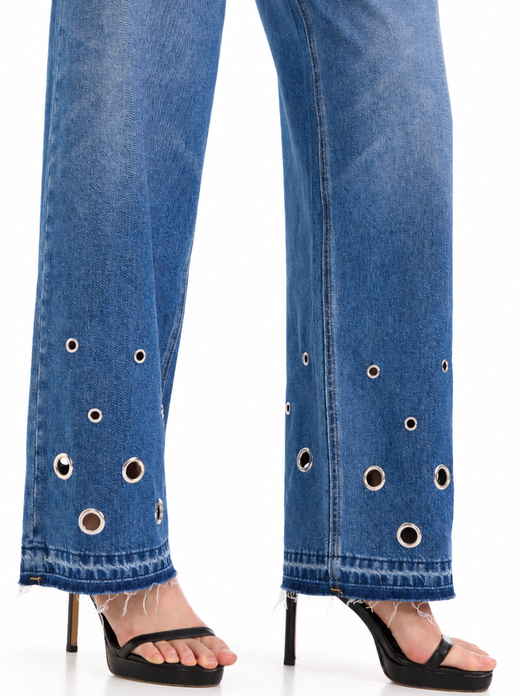 Kendall Low Rise Eyelet Hem Wide Leg Jean