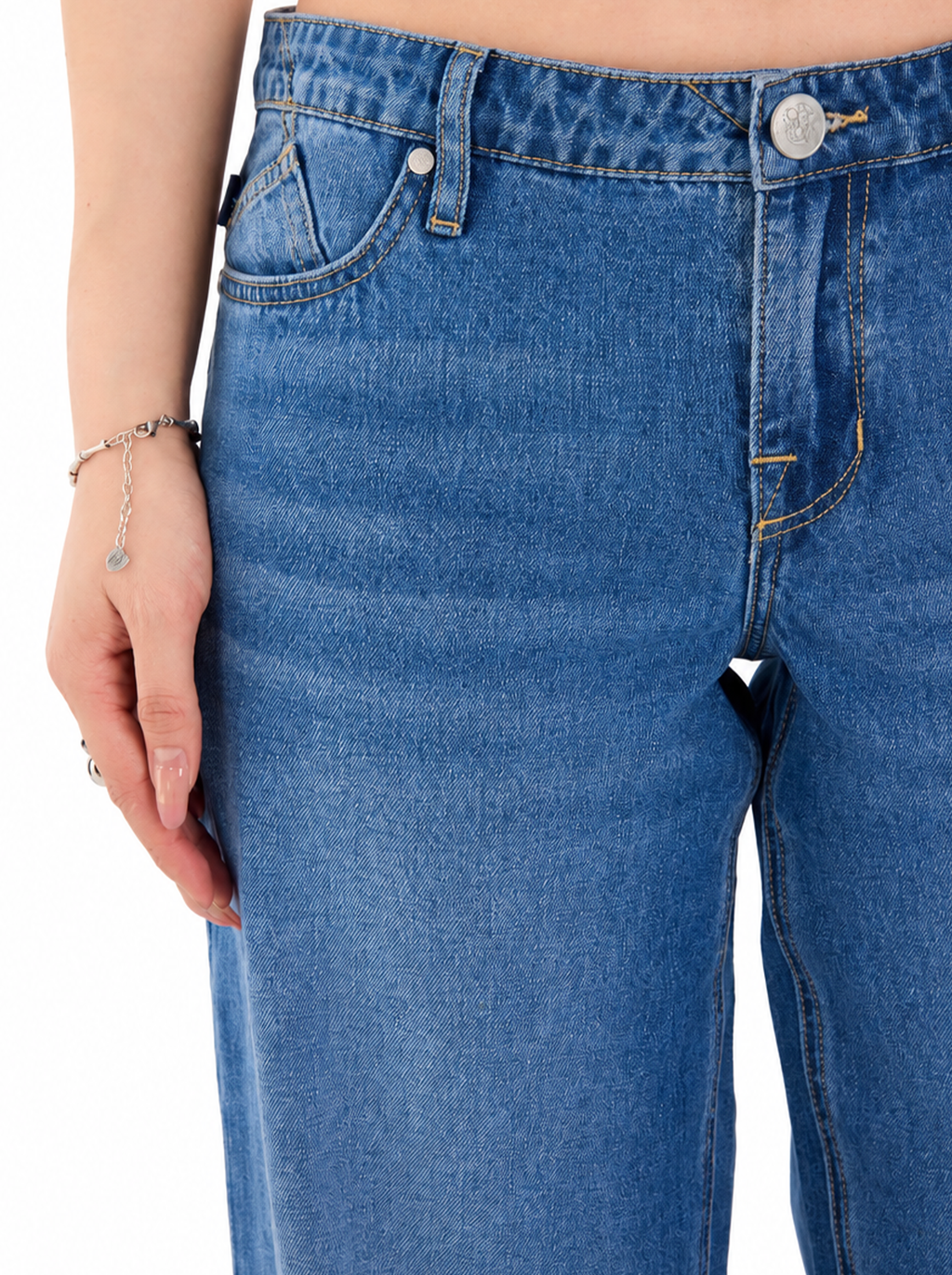Kendall Low Rise Eyelet Hem Wide Leg Jean