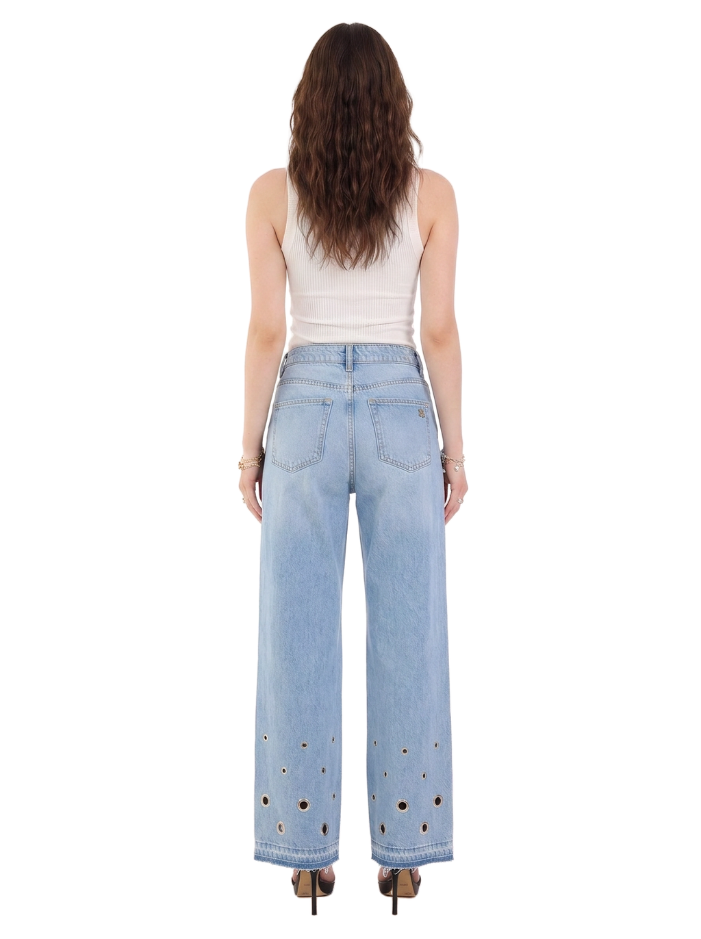 Kendall Low Rise Eyelet Hem Wide Leg Jean