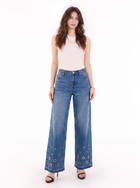 Kendall Low Rise Eyelet Hem Wide Leg Jean