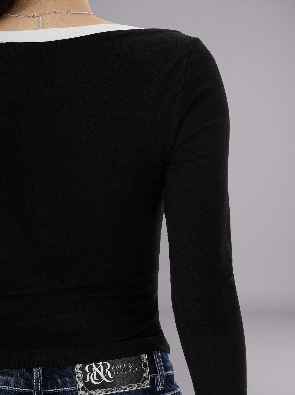 Contrast Trim Fitted Long Sleeve Top