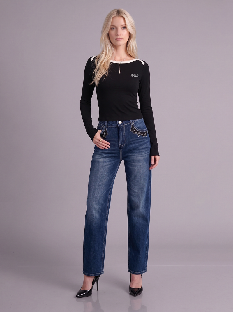 Contrast Trim Fitted Long Sleeve Top