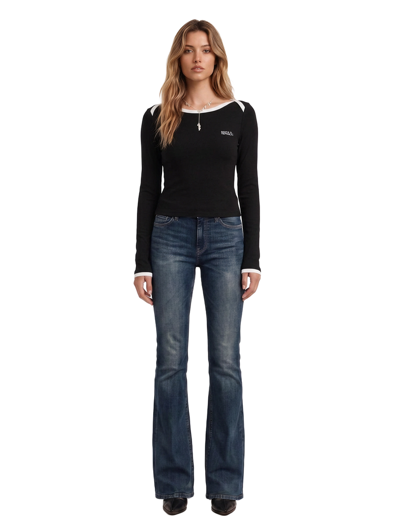 Contrast Trim Fitted Long Sleeve Top