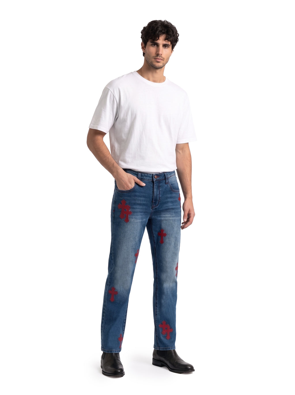 Neil Red Cross Patch Straight Jean