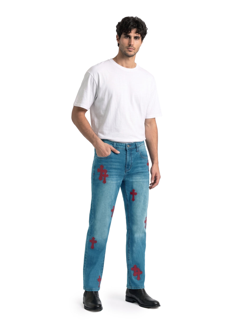 Neil Red Cross Patch Straight Jean