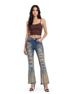 Kasandra Mid Rise Distressed Acid Wash Bootcut Jean