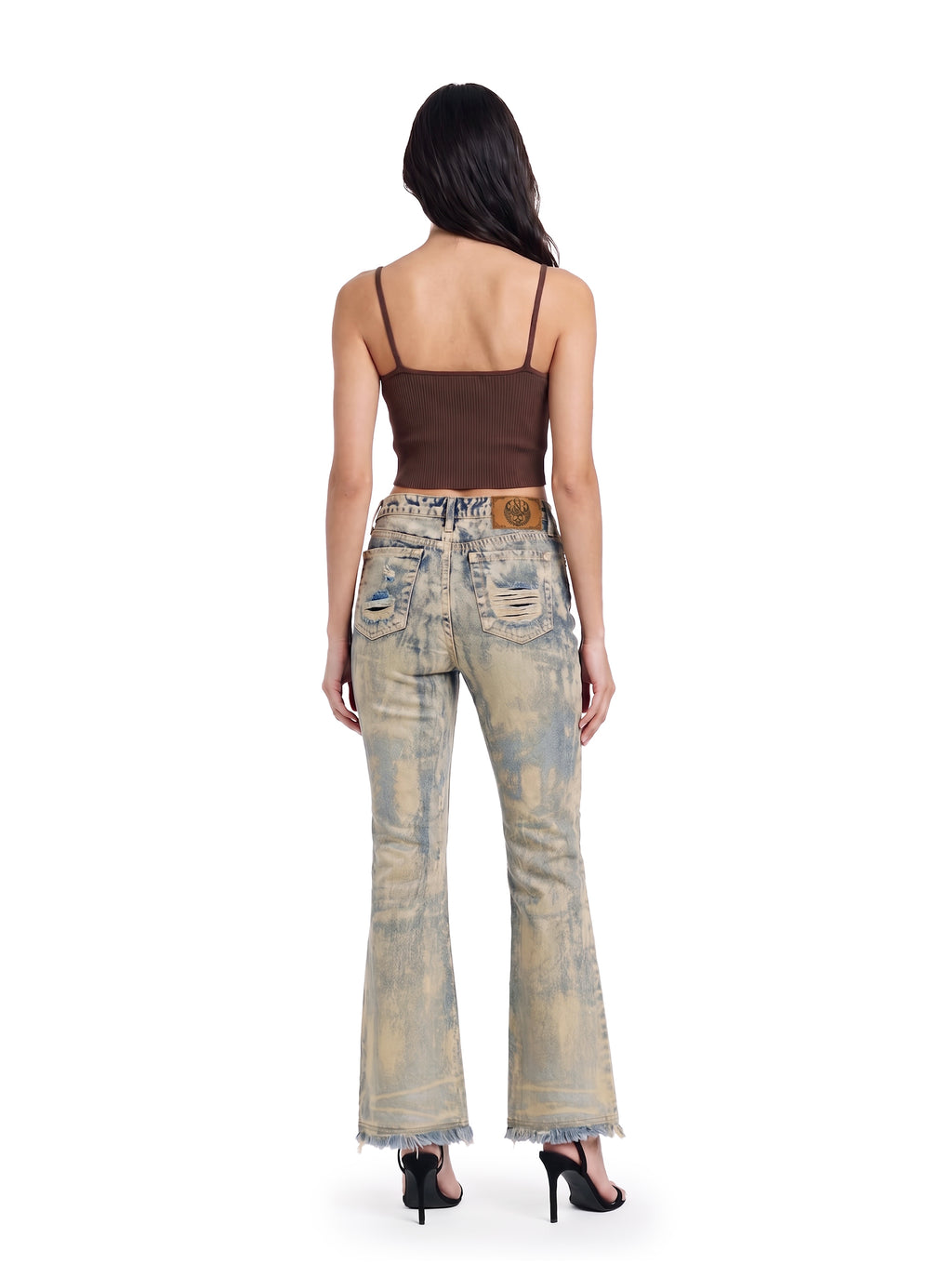 Kasandra Mid Rise Distressed Acid Wash Bootcut Jean