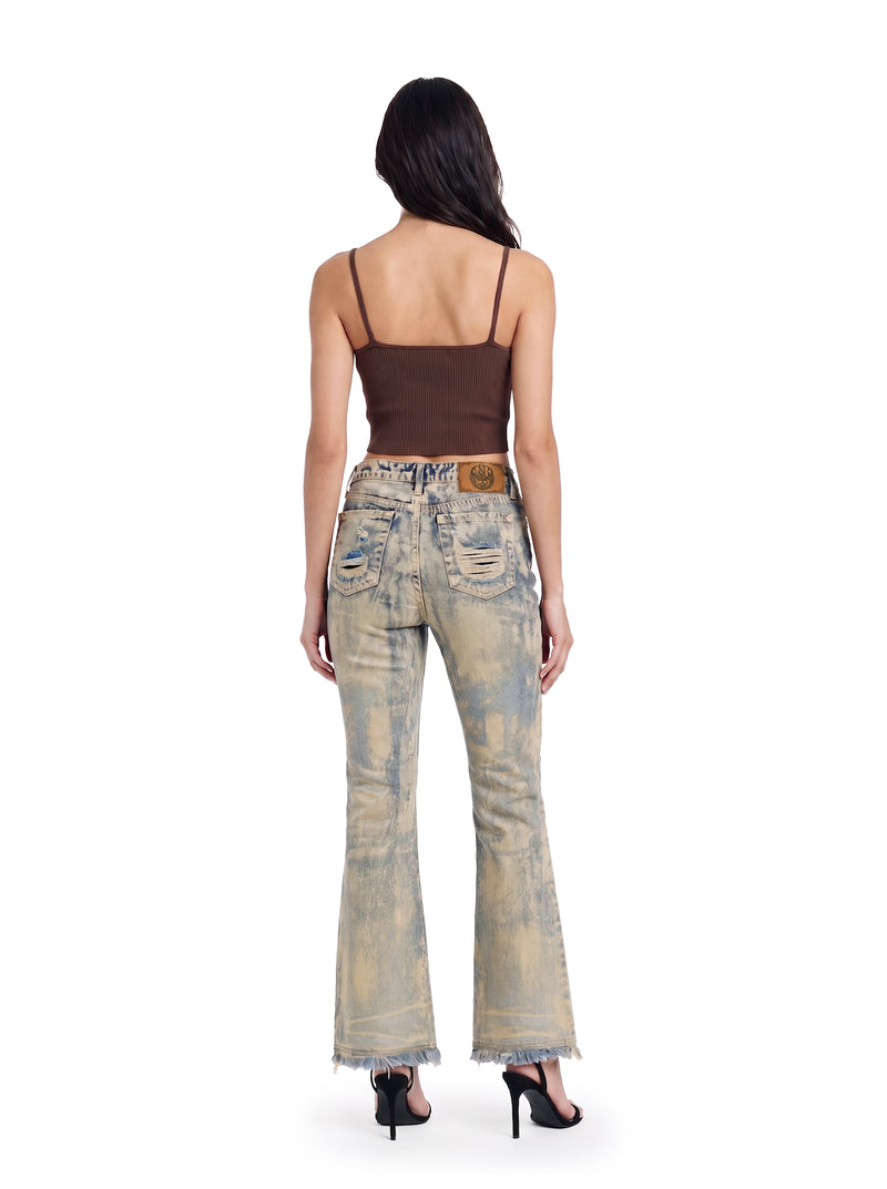 Kasandra Mid Rise Distressed Acid Wash Bootcut Jean