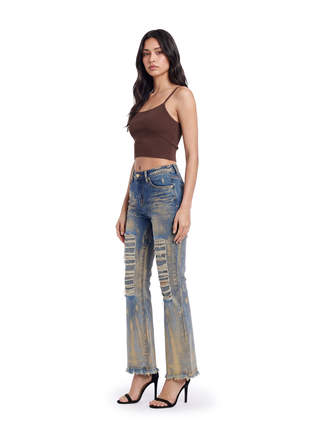 Kasandra Mid Rise Distressed Acid Wash Bootcut Jean