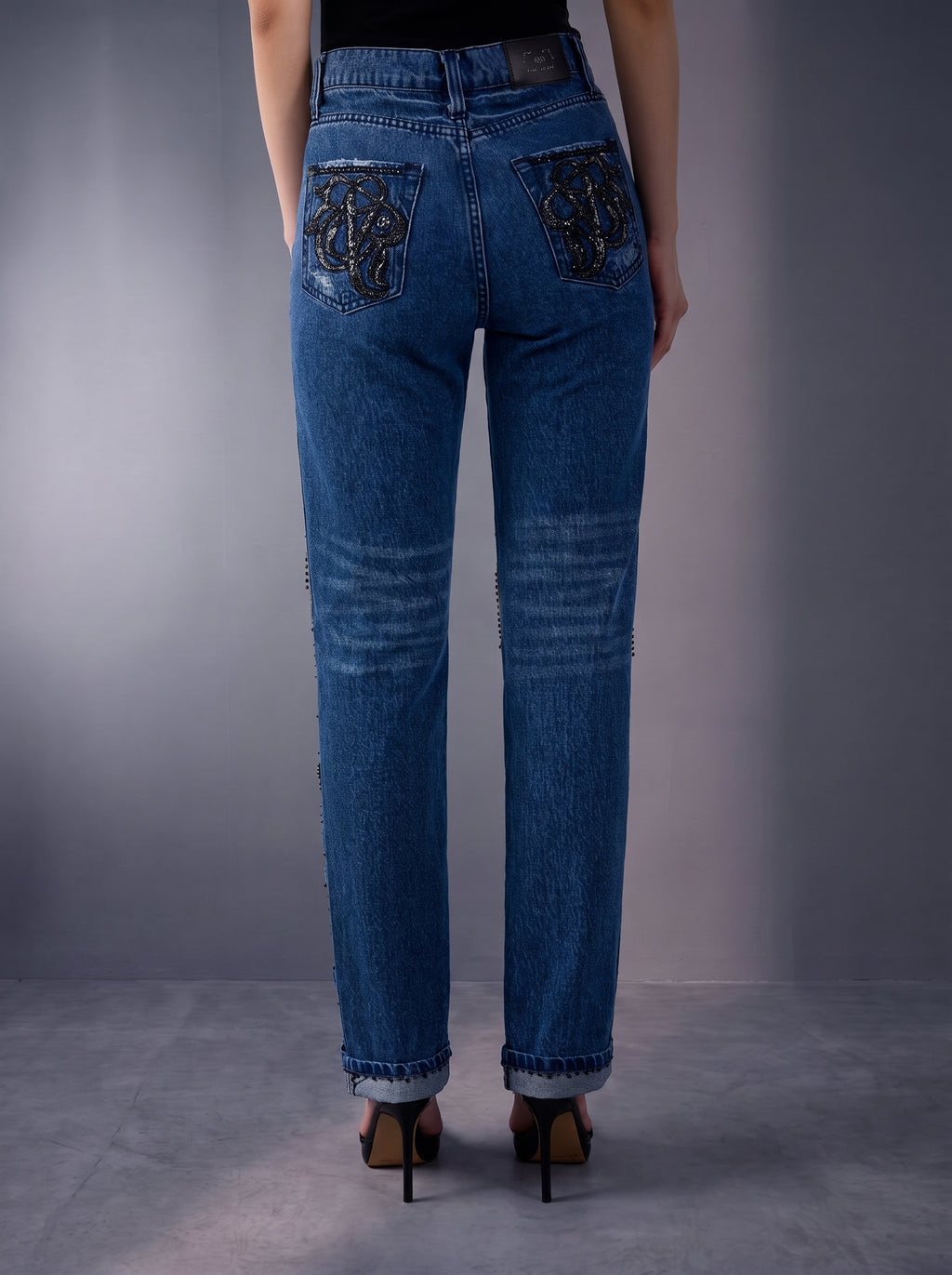 Kaia Ladder Distressed Straight Jean