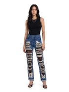Kaia Ladder Distressed Straight Jean