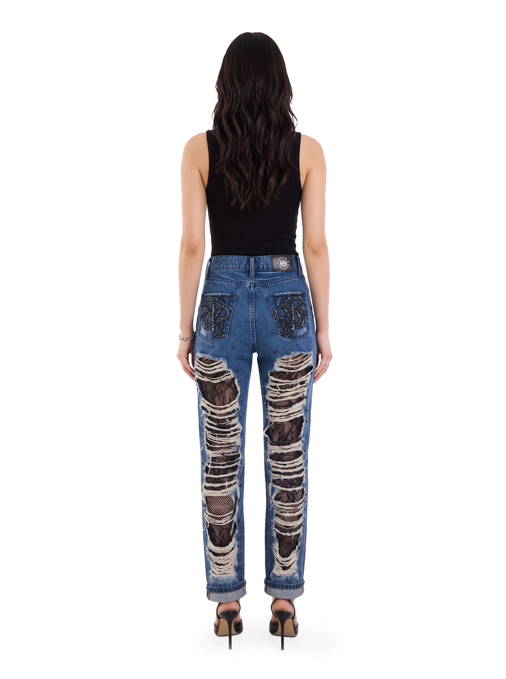 Kaia Ladder Distressed Straight Jean