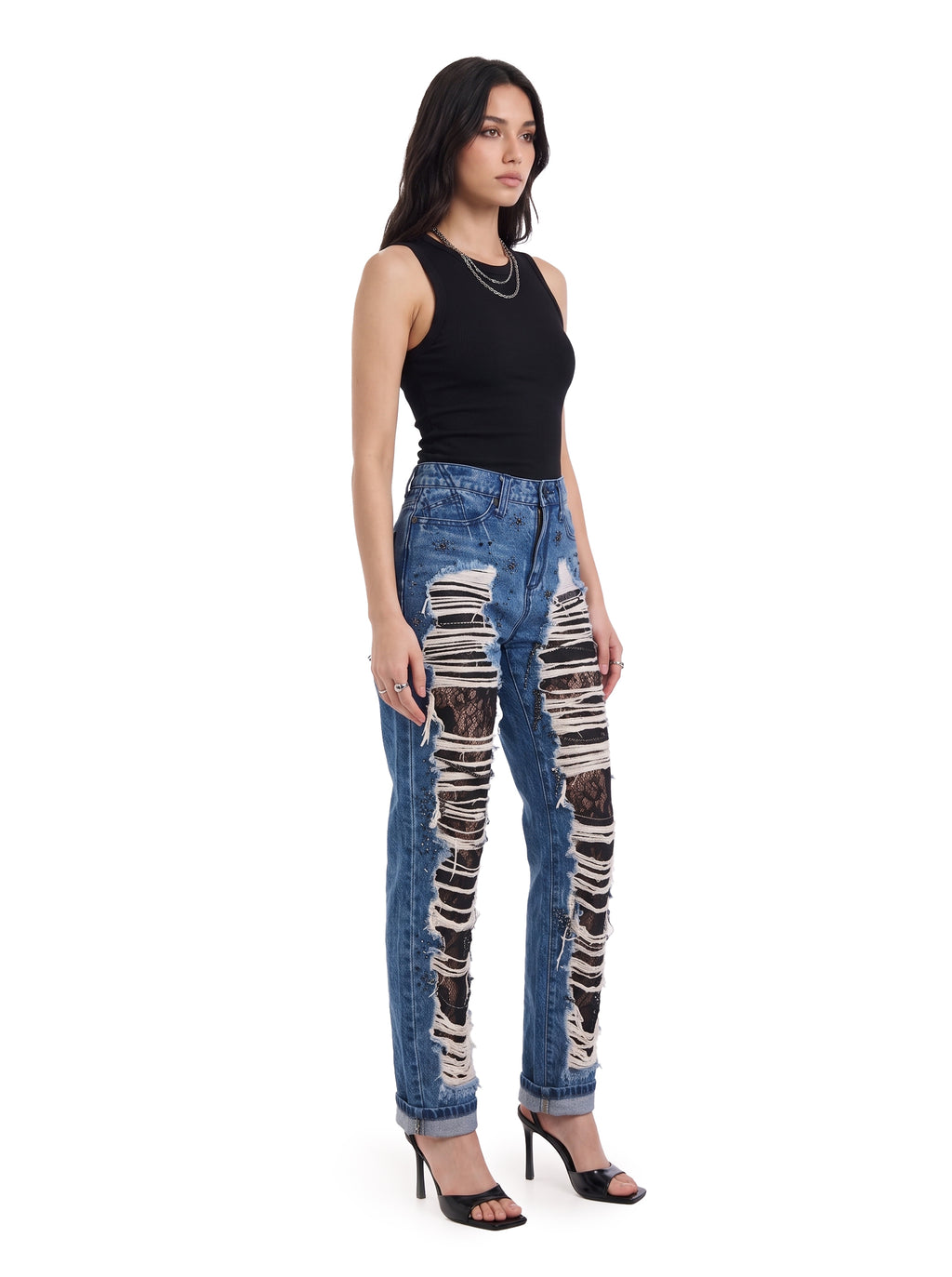 Kaia Ladder Distressed Straight Jean