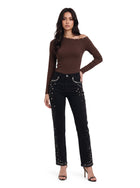 Kaia Mid Rise Crystal Spray Straight Jean