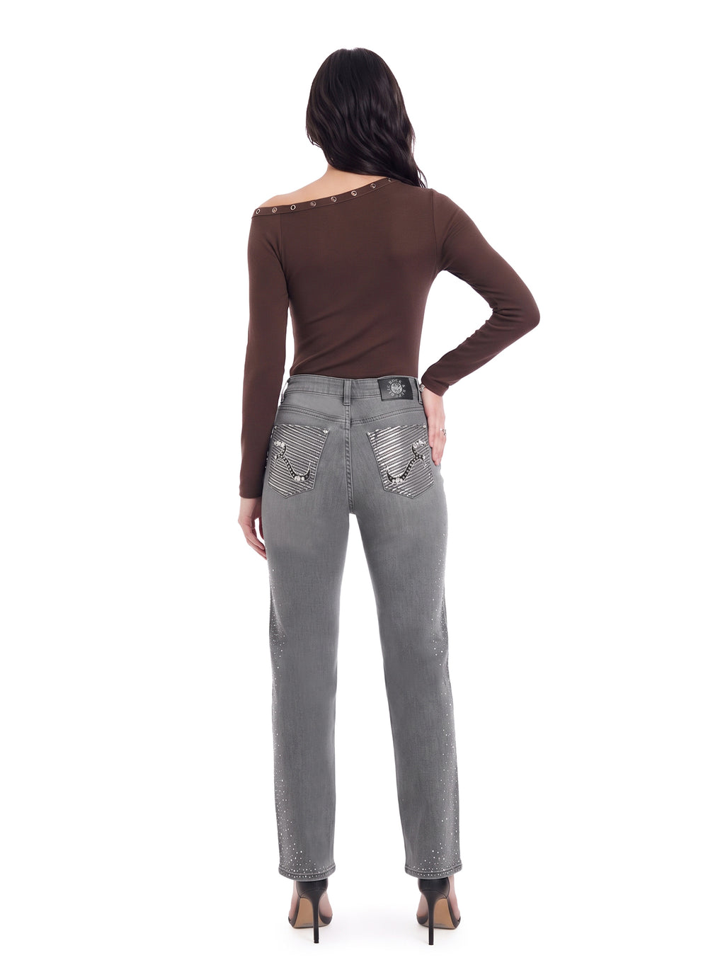Kaia Mid Rise Crystal Spray Straight Jean