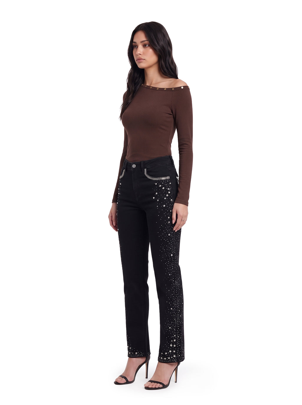 Kaia Mid Rise Crystal Spray Straight Jean
