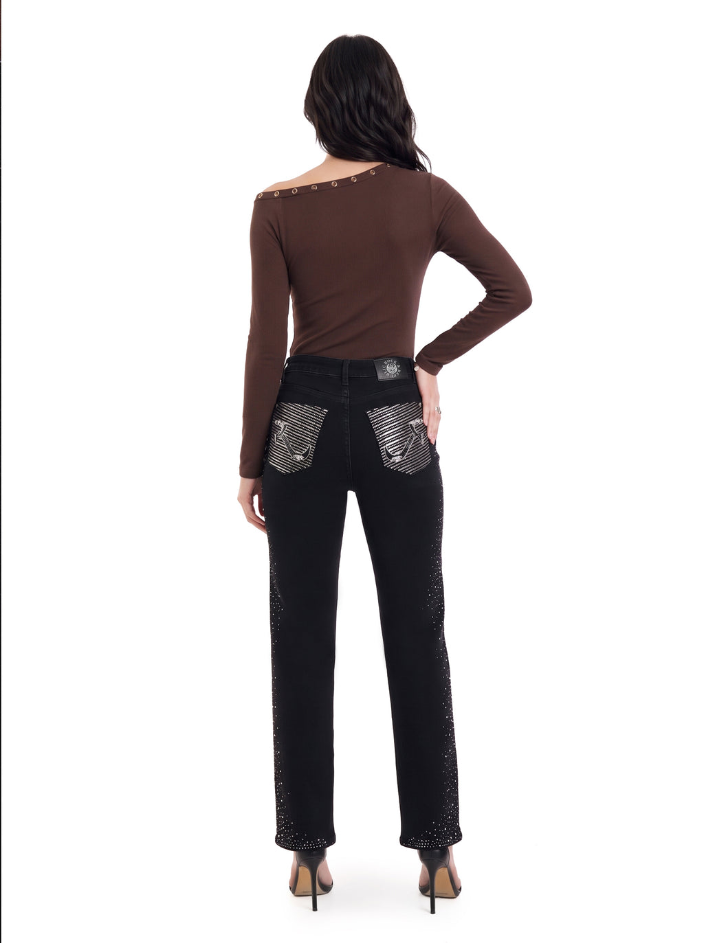 Kaia Mid Rise Crystal Spray Straight Jean