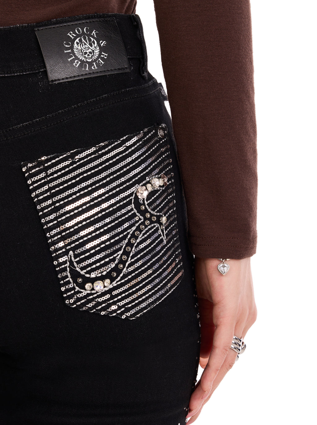 Kaia Mid Rise Crystal Spray Straight Jean