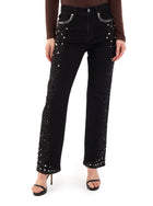 Kaia Mid Rise Crystal Spray Straight Jean