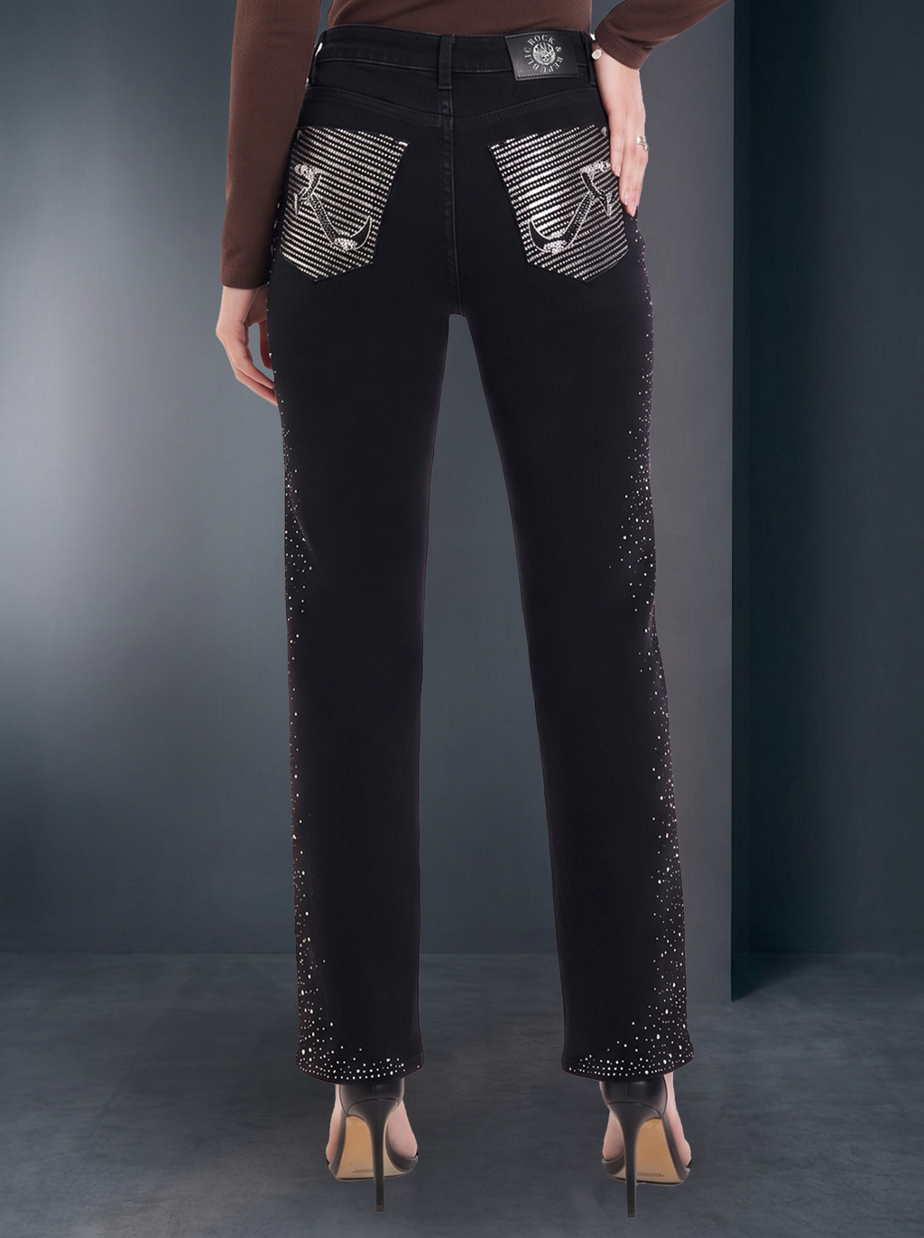 Kaia Mid Rise Crystal Spray Straight Jean
