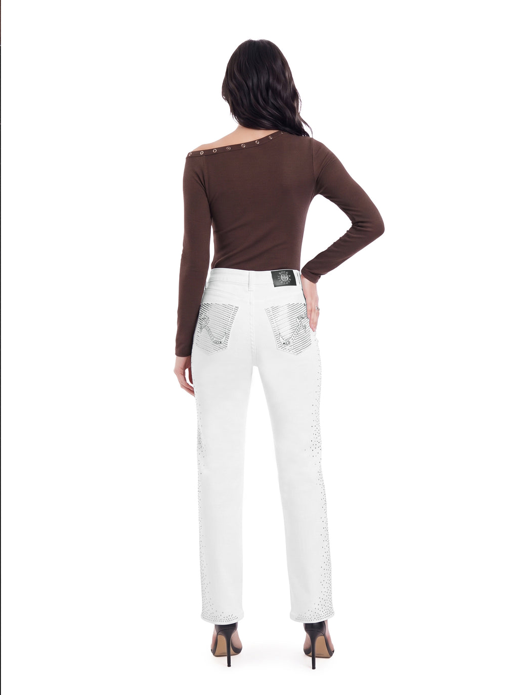 Kaia Mid Rise Crystal Spray Straight Jean