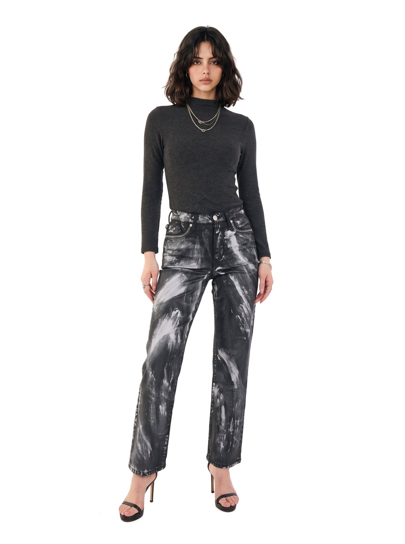 Kaia Black Marble Straight Jean
