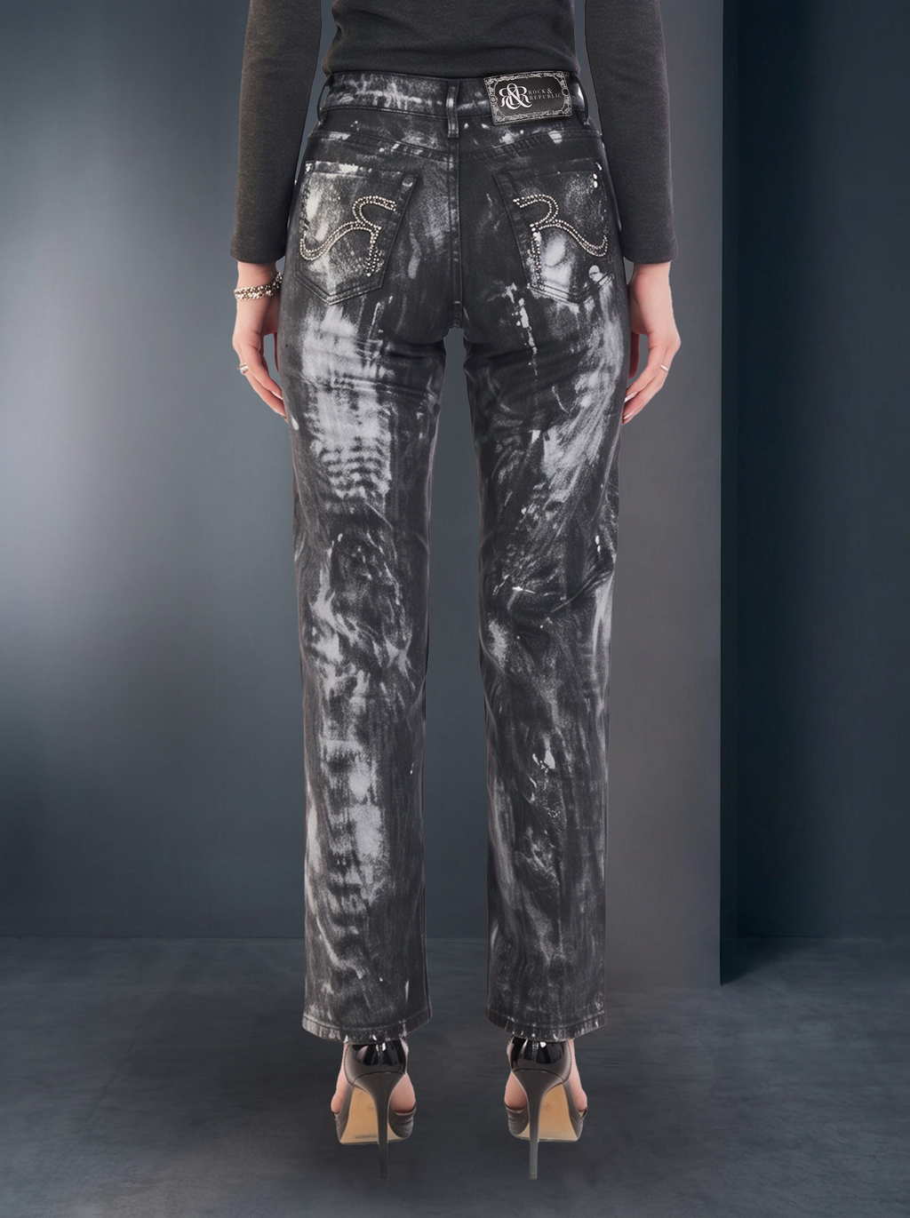 Kaia Black Marble Straight Jean