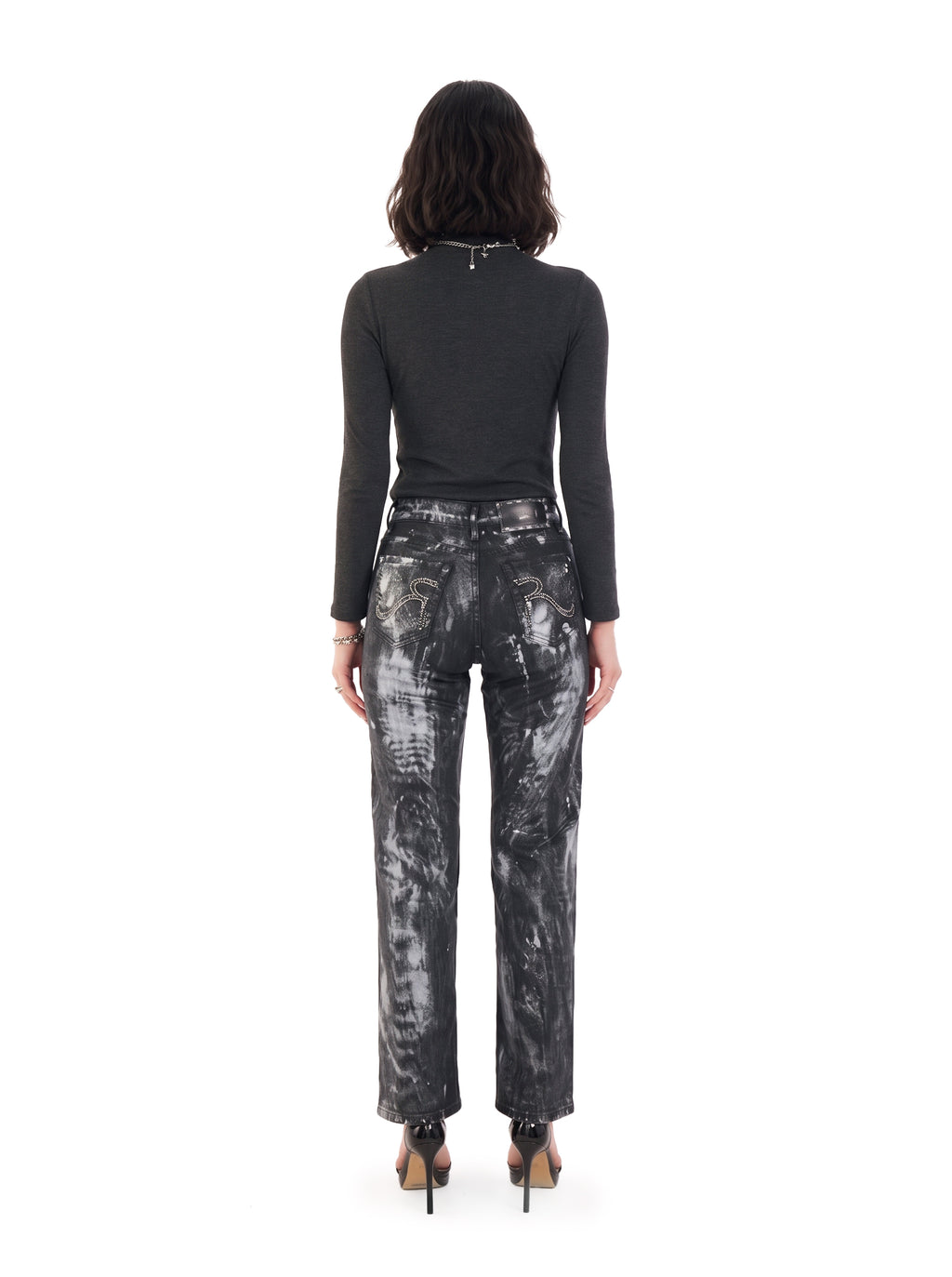 Kaia Black Marble Straight Jean