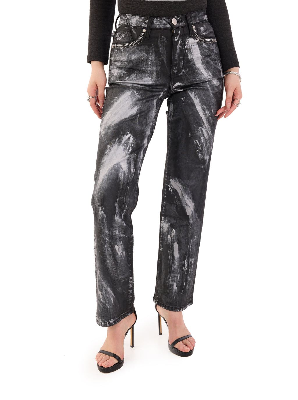 Kaia Black Marble Straight Jean