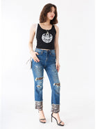 Kaia Leopard Cuff Straight Jean