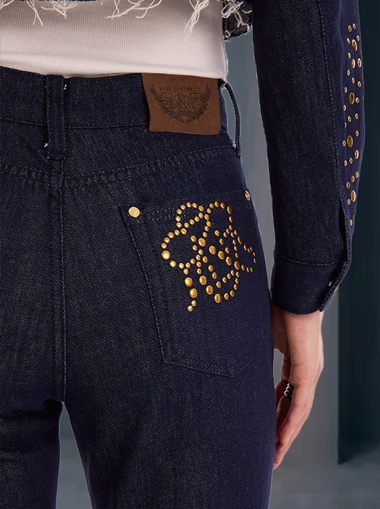 Kaia Gold Stud Straight Jean