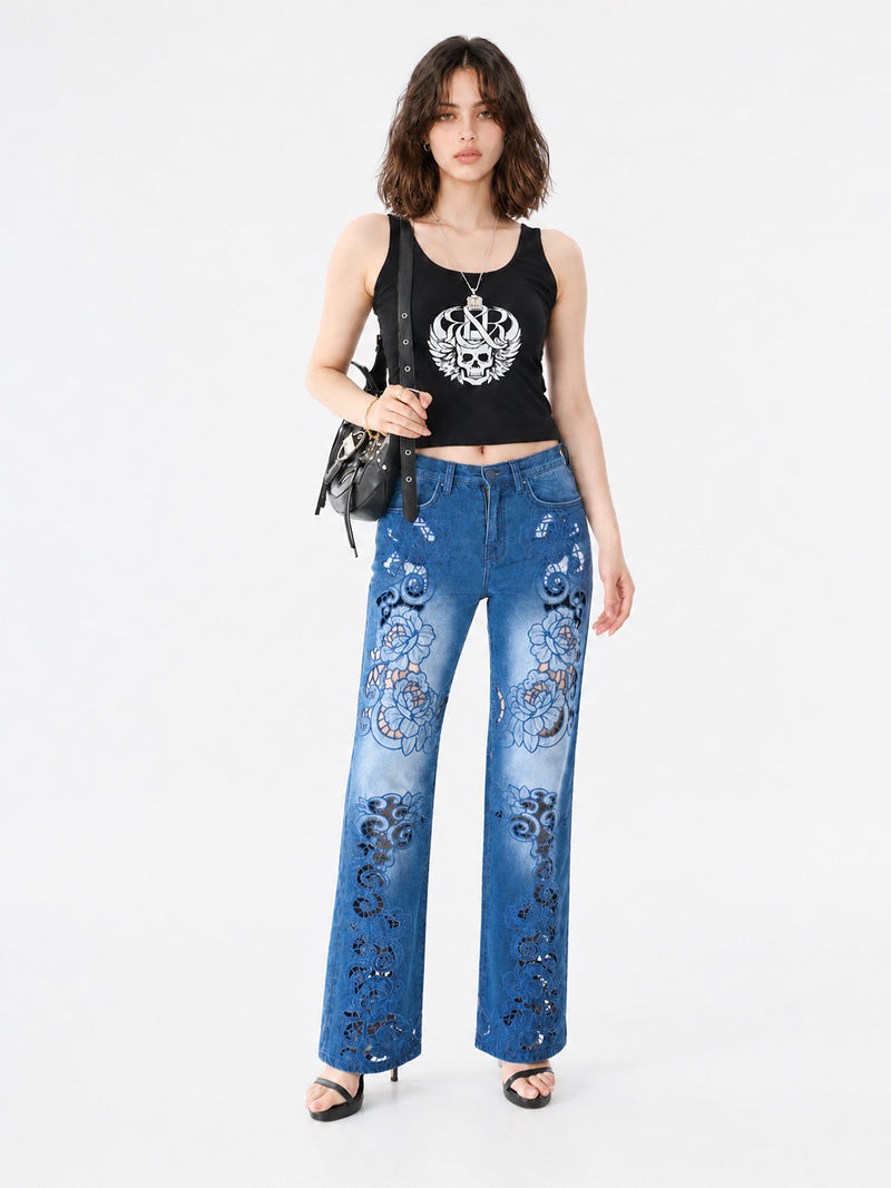 Kaia Curved Pocket Stitching Straight Jean