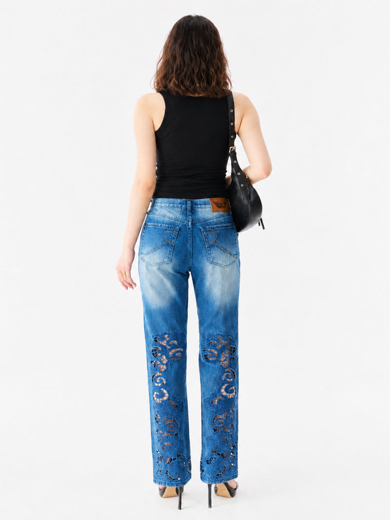 Kaia Curved Pocket Stitching Straight Jean