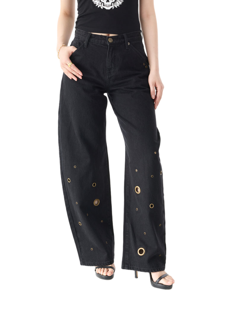 Rowan Gold Eyelet Barrel Leg Jean