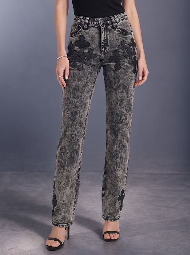 Kaia Tonal Floral Straight Jean